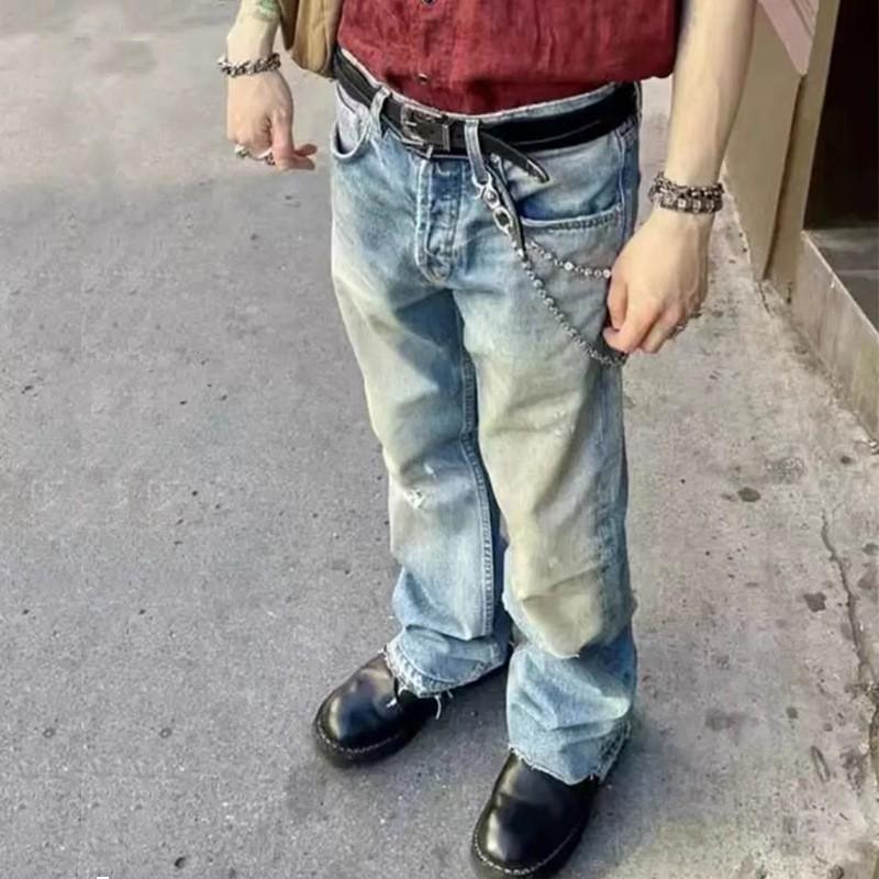 ERD Rich Kid 23FW High-Ounce Vintage Straight Leg Jeans Men Streetwear Blue Denim Pants
