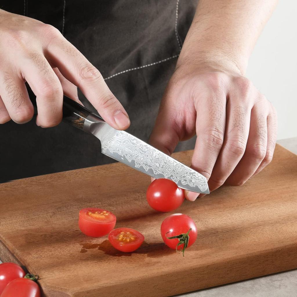 Cuțit VG10 Set de Cuțite din Oțel Damasc Cuțit de Legume și Fructe Tăietură Ascuțită Ideal pentru Uz Casnic și Cadouri Set de 3 Piese NANFANG BROTHERS (Santoku,