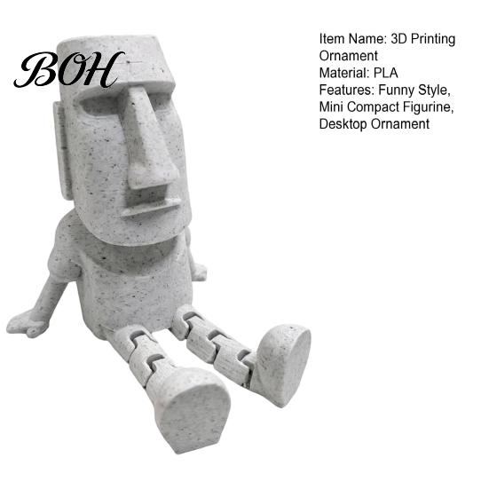 Simple Style Home Decor 3D Printed Moai Statue Action Figure, Movable Joints Articulated Easter Island Personalized Office Decoration Rock Sculpture,
