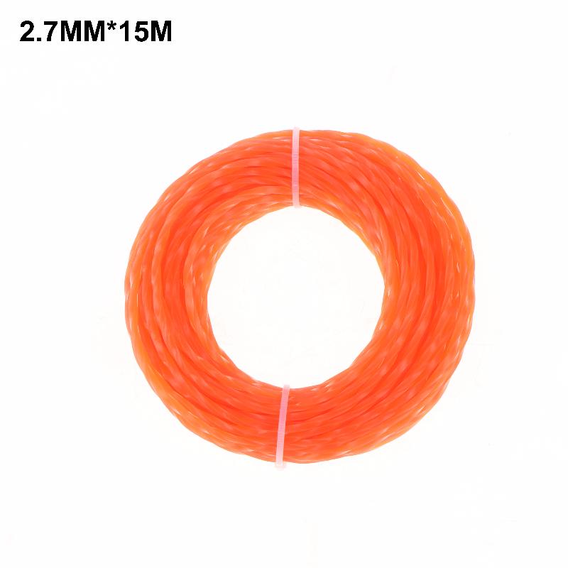 Universal Grass Trimmer Line Spiral Nylon Brush Cutter Rope 1PCS 15m Length 2.4-4mm Sizes for Most Lawn Mower Weed Eater