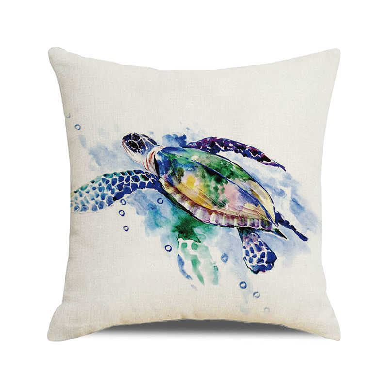 Home Decor Colorful Sea Turtle Watercolor Pillow Covers Pattern Cushion Cover Suitable for Sofa Bedroom Car Pillow Cover