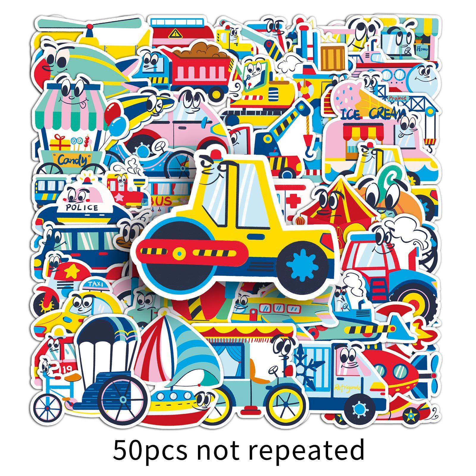 

50 Cartoon Transportation Doodle Stickers Hand-drawn Children Rewards Decorative Mobile Phone Computer Stickers