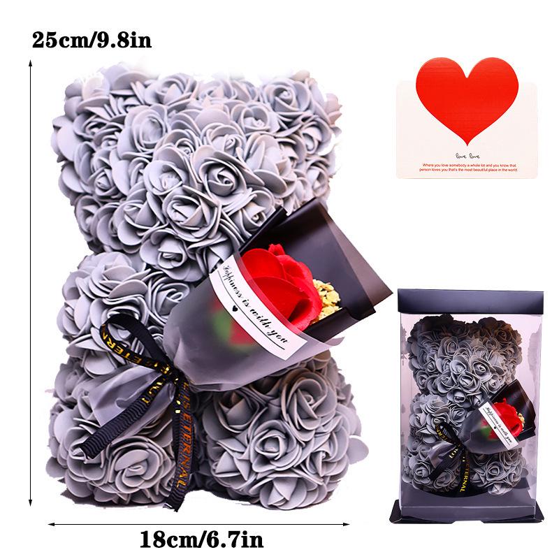 25cm Everlasting Rose Bear Bouquet - Valentine's Day Gift