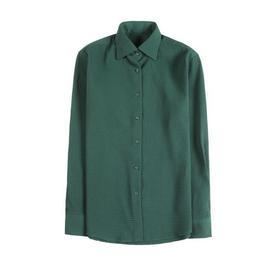 Men Spring Fall Shirt Frence Style Turn-down Collar Slim Fit Waffle Texture Single-breasted Long Sleeves Pure Color Mid Length Young Formal Top