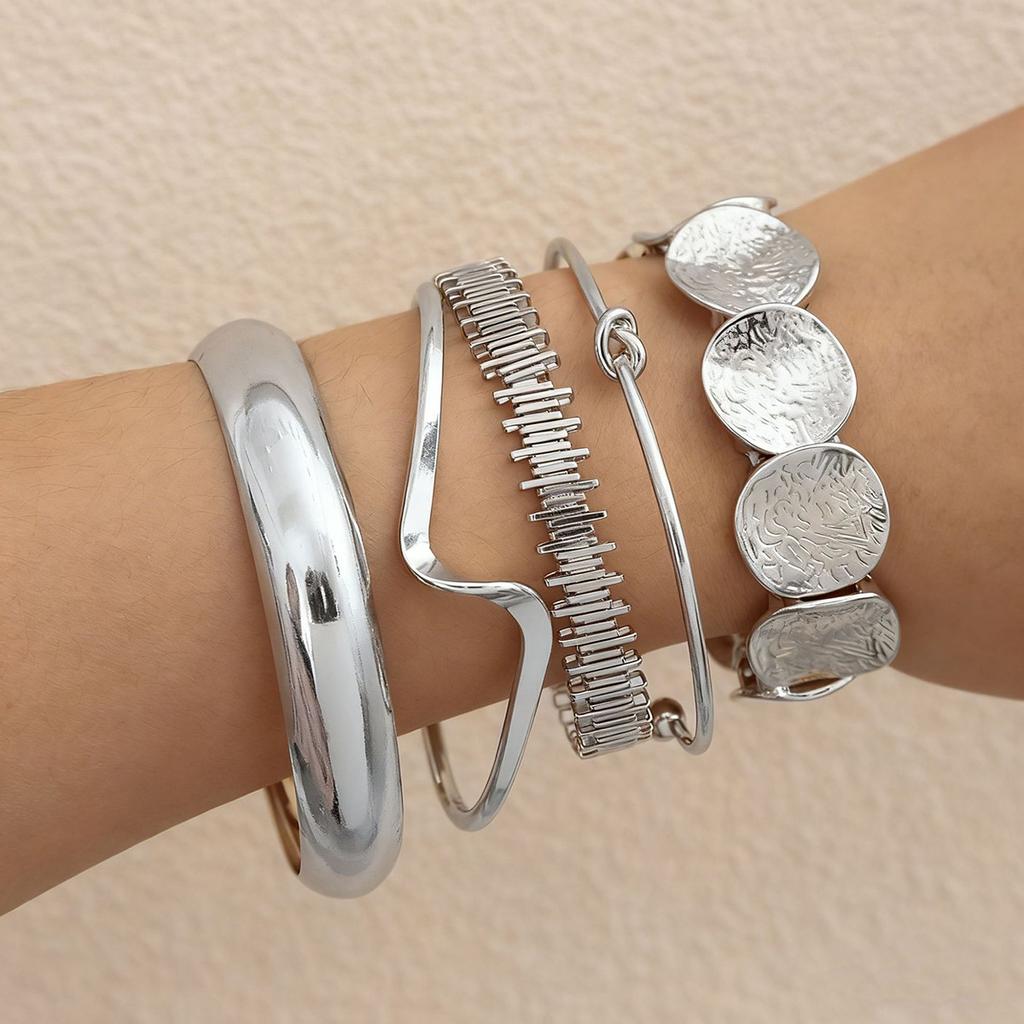 Striped rhombus pattern exaggerated personalized twist design multi-layer opening stacked bracelet women's bracelet set