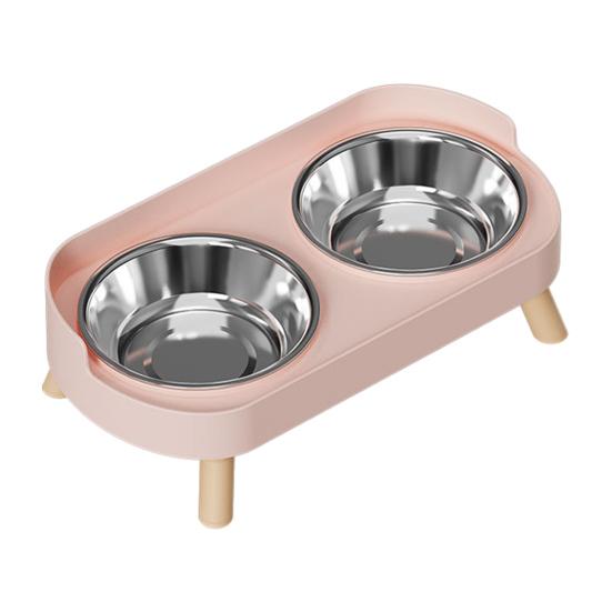 Nostalgie Elevated Cat Bowl, Dual 13.53oz Stainless Steel Bowls, Non Spill Bowl with Raised Stand, Pet Food And Water Set for Indoor Cats