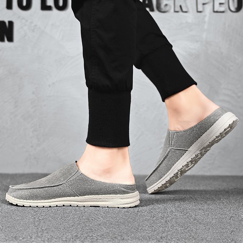 Canvas Shoes Large Size Men's Summer Half Tray Light Breathable Lazy Shoes Casual One Pedal Cloth Shoes Foreign Trade