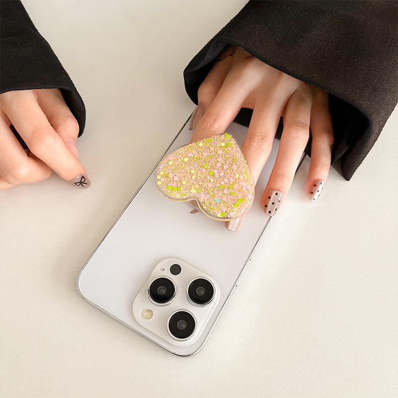 Creative Color Love Sequins Mobile Phone Airbag Bracket Wind Flash Powder Watching Drama Desktop Bracket Retractable Niche