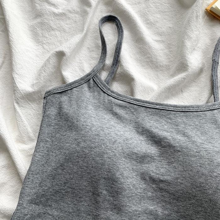 Korean Style Pure Cotton Camisole with Chest Pads - Bodycon Solid Color Beautiful Back Vest Top