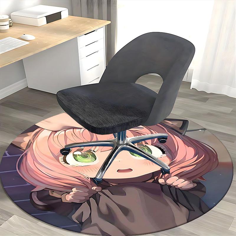 1pc Anime Design Round Carpet Cute Cat Girl with Pink Hair and Green Eyes, Office Chair Mat, Home Decor, Living Room, Bedroom, Non Slip Rug, Gift