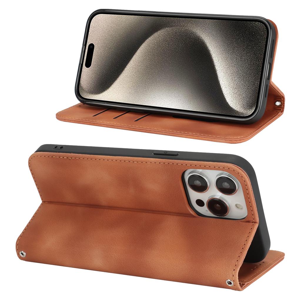 For iPhone 14 Pro Max Stand Case Magnetic Closure Skin Touch Leather Flip Phone Cover with Wallet