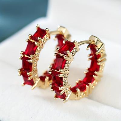 Fashion Red Square Zircon Hoop Earrings for Women Luxury Sexy Gold Color Jewelry Fashion Accessories