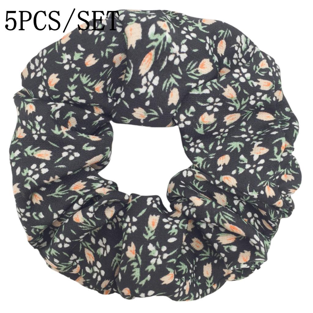 5pcs/set Sweet Cute Print Flower Scrunchies For Women Stretch Hair Accessories Elastic Rubber Band Rope Headwear Ditsy Floral