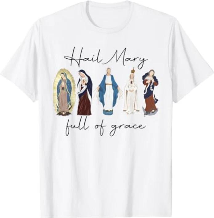 Hail Mary Full of Grace, Blessed Virgin Mary, Bible Verse T-Shirt 2XL