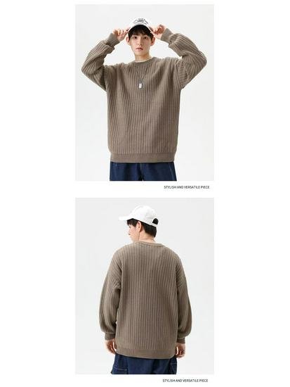 Spring & Autumn Retro Men's Solid Color Street Style Pullover Sweater