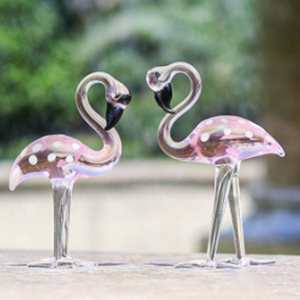 Handmade Art Simulated Pink Flamingo Cute Animal Sculpture Creative Glass Flamingo Figurines  Home