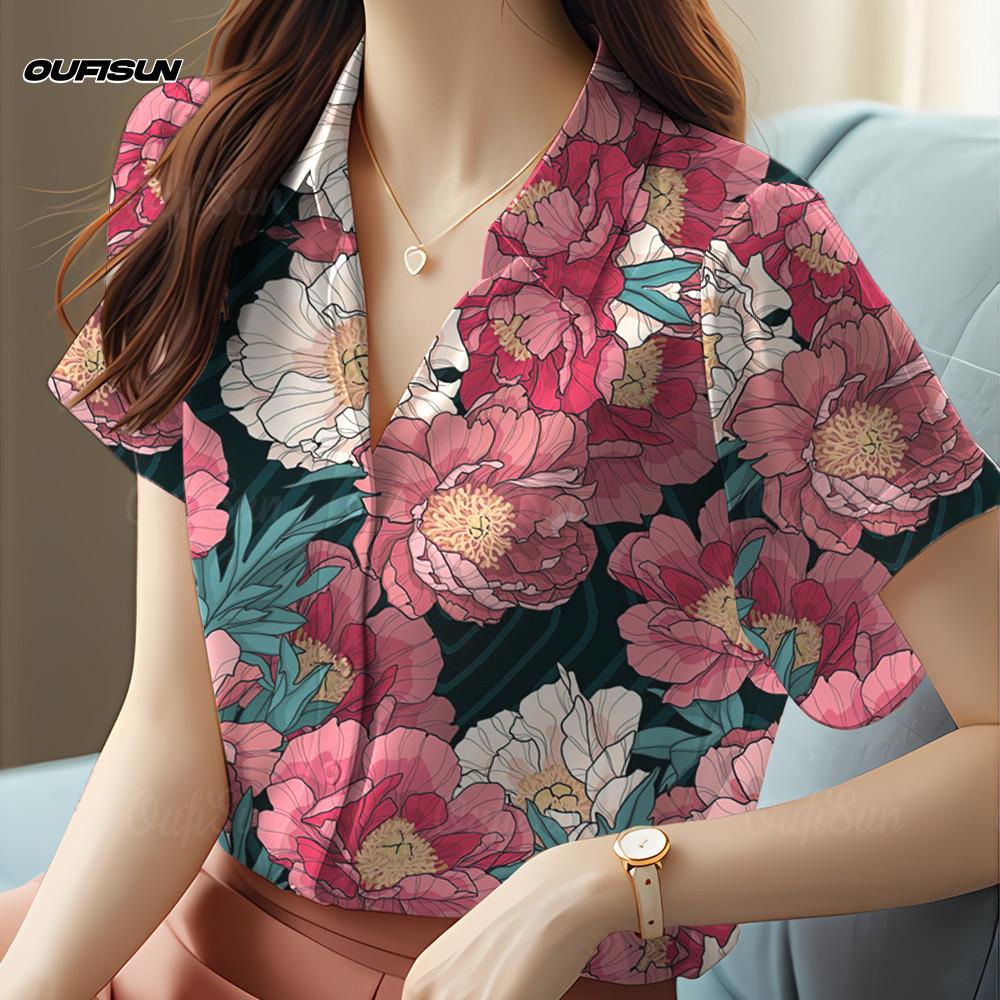Women's V Neck Chiffon Floral Blouses Women Chubby Office Casual Ladies Shirt Graduation Outfit For Women Blouse