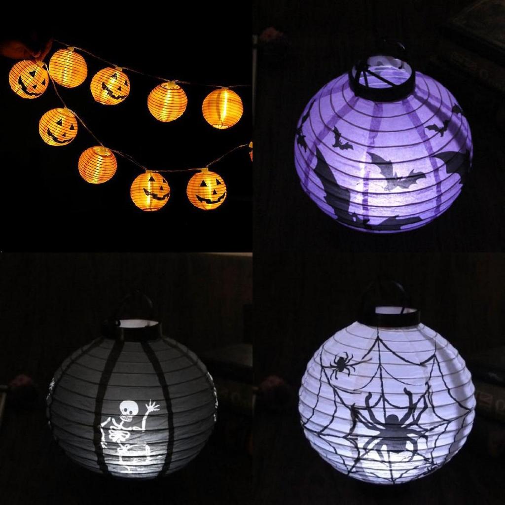 Versatile Led Paper Pumpkin Lantern Featuring Spider And Bat For Festive Halloween Atmosphere