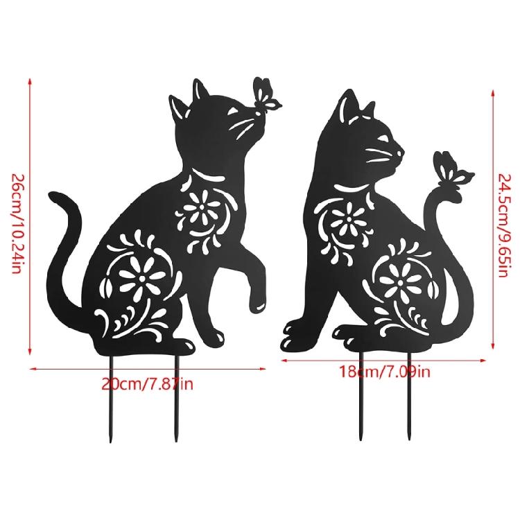 1/2Pcs Metal Cat Garden Decors Black Cat Silhouettes Outdoor Cat Stakes