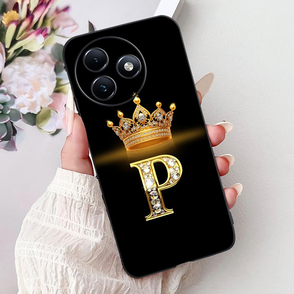 For ITEL S24 Fashion New Crown Letter Phone Case For Itel S24 S667LN Black Silicone Soft TPU Cases