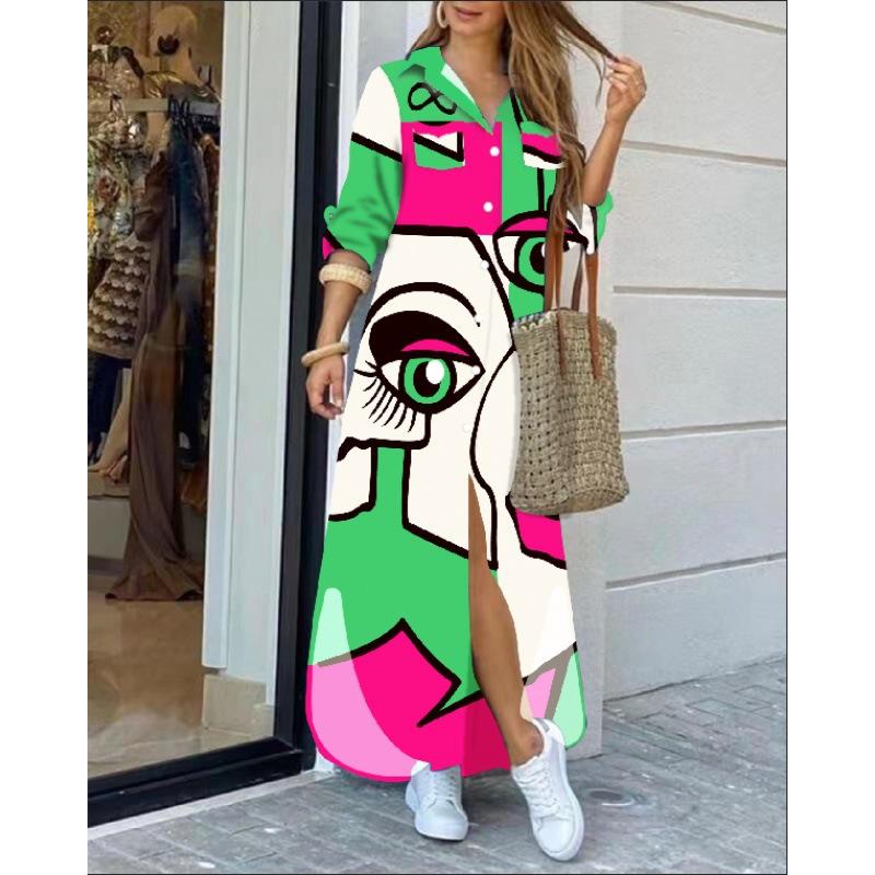 

Fashion Long Sleeve Print Maxi Dress L