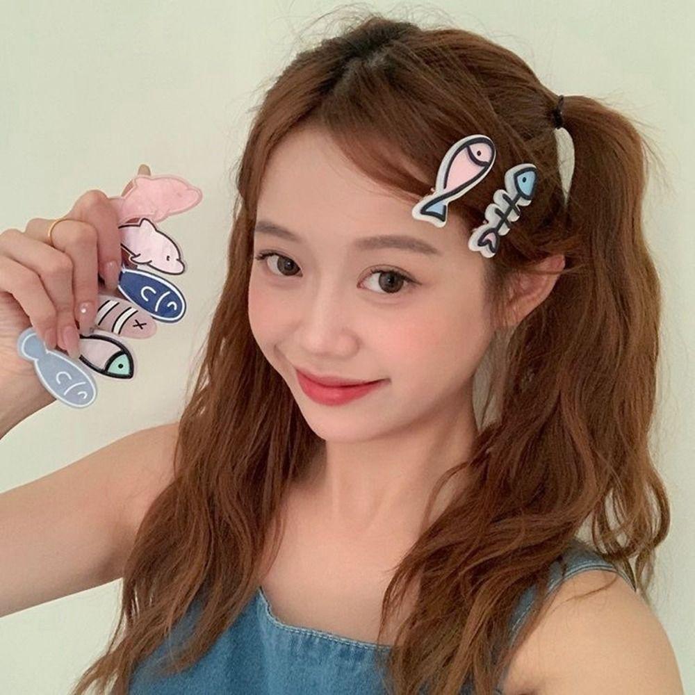 Y2k Fish Bone Hairpin Geometry Dolphin Barrettes Fashion Animal Hair Clip  Kids