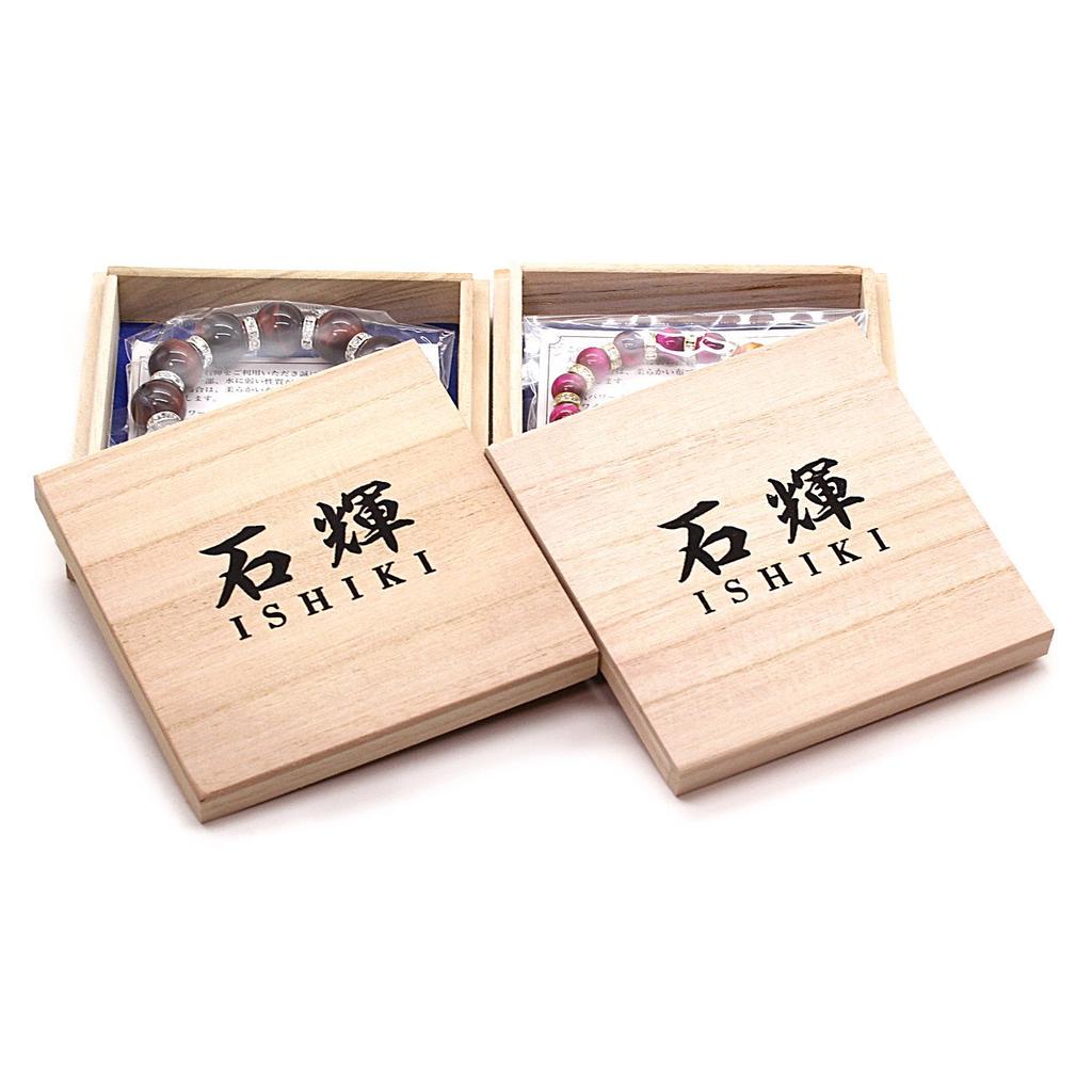 [Ishiki] Natürlicher Stein Amulett Paar Armband - Roter Tigerauge & Rosa Tigerauge - Set von 2 - Glück, Berufserfolg, Kraftstein [b178]