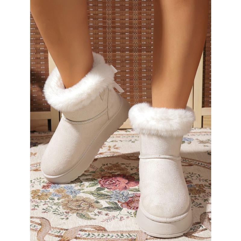 2025 Fall/Winter New Korean Style Round Toe Fashionable Comfortable Fuzzy Lined Slip-On Snow Boots for Women