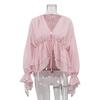 European and American women's clothing new sexy babes lace-up long-sleeved top pleated loose design French shirt women