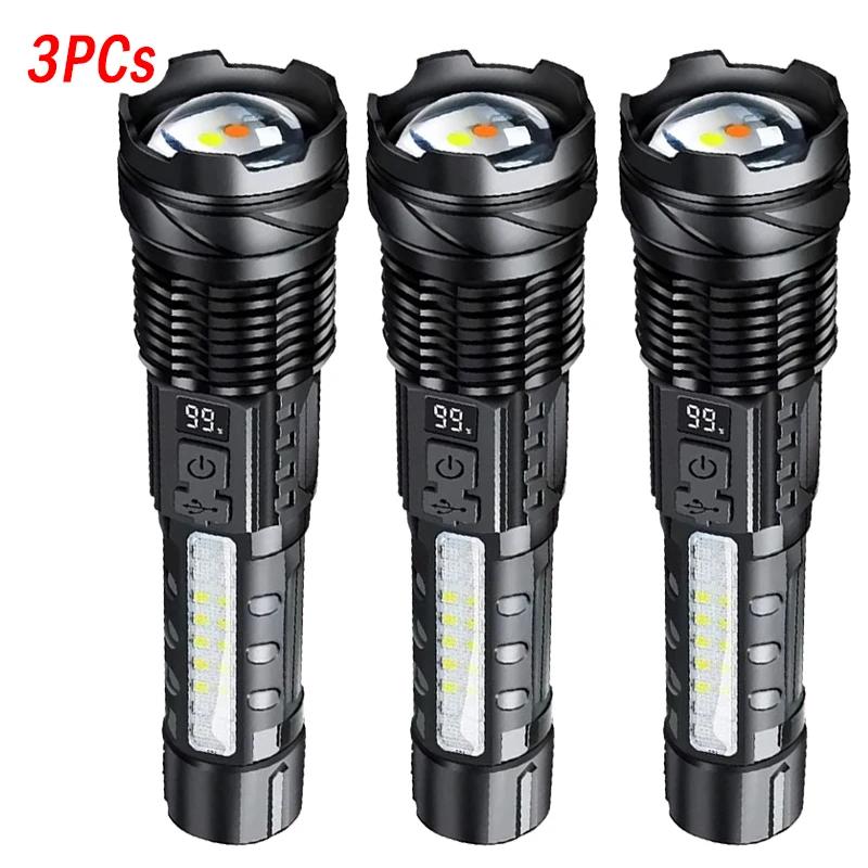 NEW 2000LM High Power Led Flashlight Built-in Battery USB Charging Zoom Dual Led Torch Emergency Lantern Fishing Camping Lantern