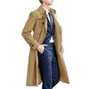 Men Windbreaker Lapel Long Sleeve Double Breasted Mid-Length Coat Solid Color Casual Business Outerwear
