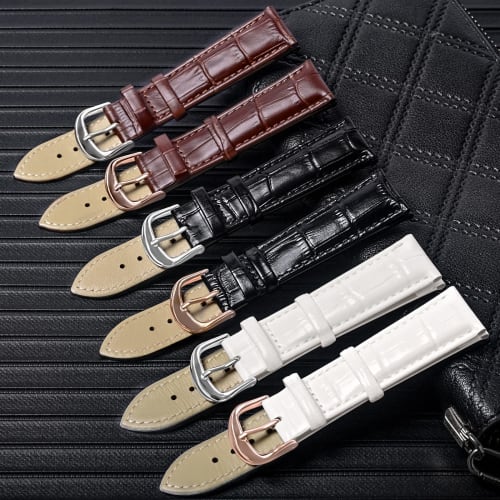 FAUKOBO Watch Band Strap, 18mm, 20mm, 22mm, Calf Leather, Men's and Women's, 3 Colors, Replacement Strap, Adjustment Tool and Spring Bars Included (20