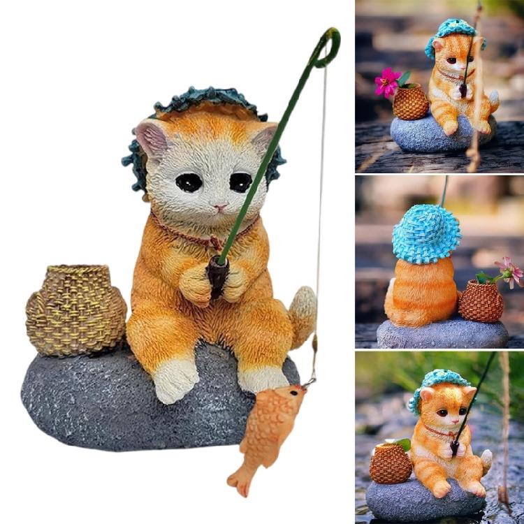 Small Fishing Cats Decoration Miniature Resin Animal Figure for Living Room Study or Office Use Balcony Ornament