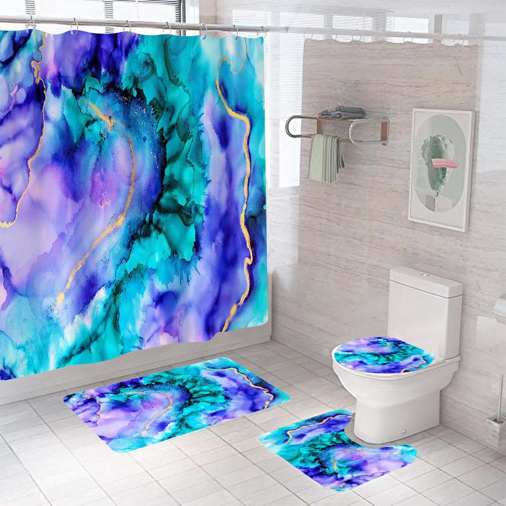 Bathroom Shower Curtain Four-piece Digital Printing Marble Waterproof Shower Curtain Toilet Partition Curtain Bath Mat