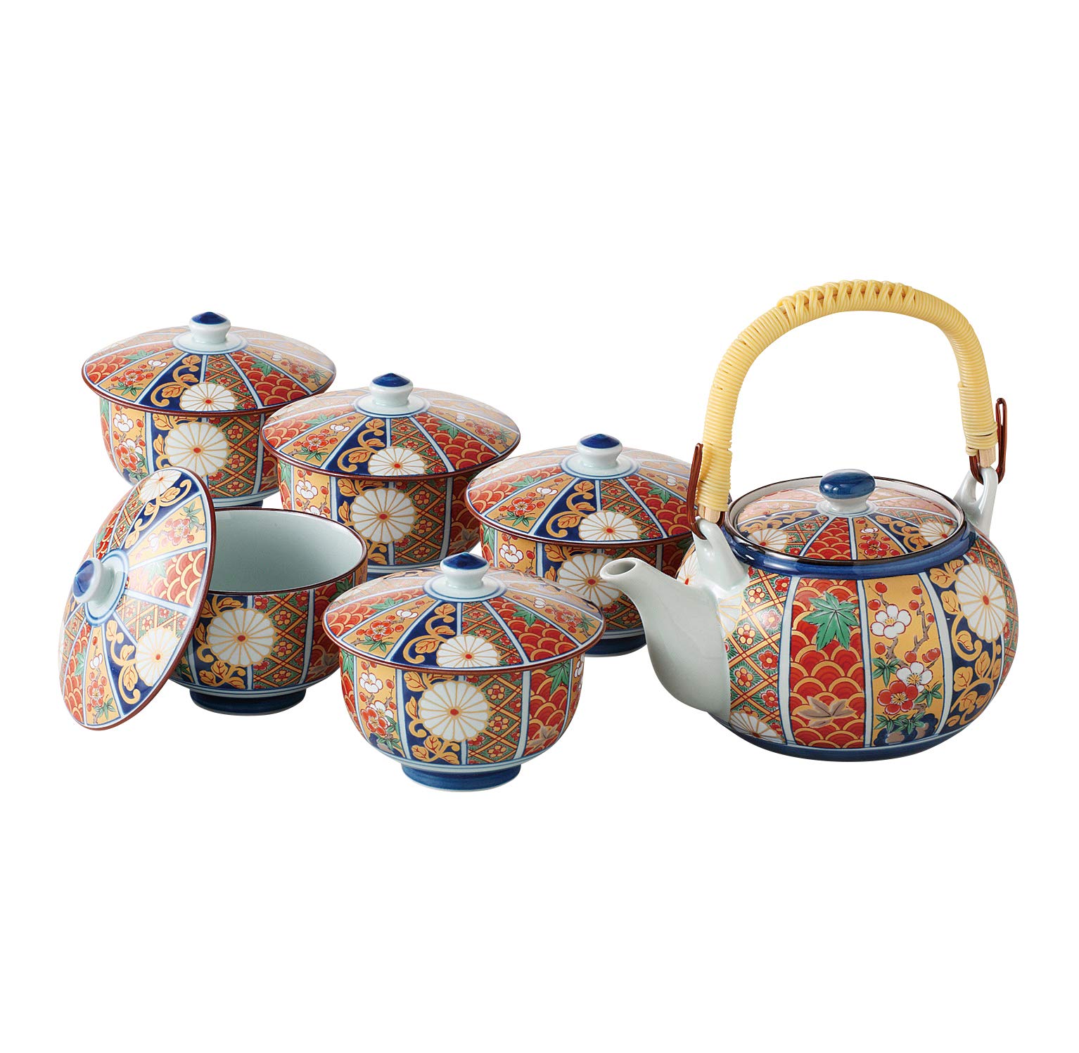 

Saikaitoki (saikaitoki) Teacup Set, Dyed Nishiki, Hasami Ware, with Lid, Gold Leaf, Old Imari, 52662