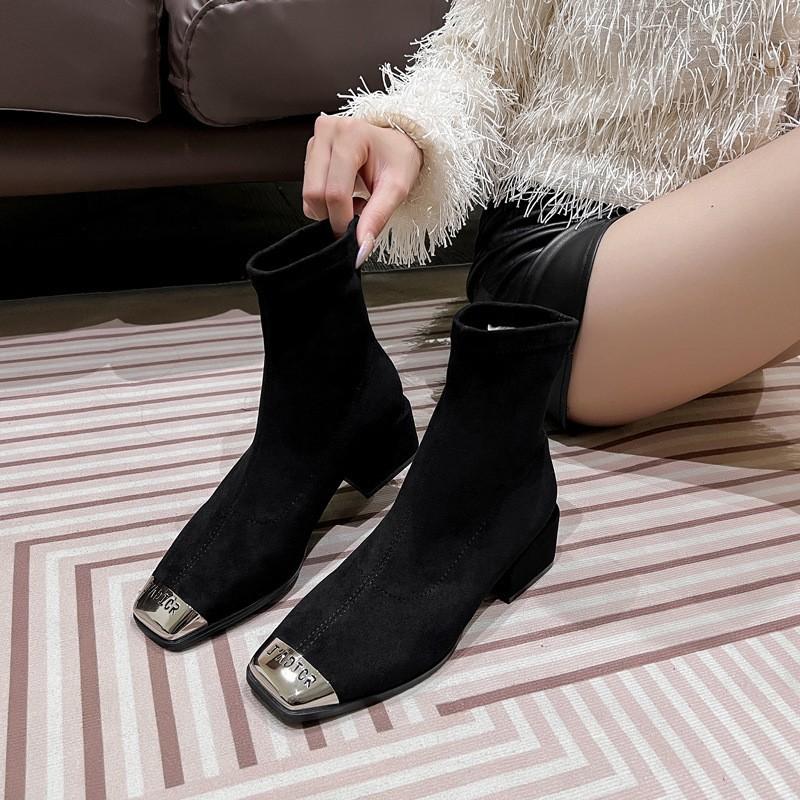 

Замшевые короткие сапоги Xiaoxiangfeng женские 2025 тонкие сапоги сапоги в иностранном стиле бархатные женские туфли женские туфли универсальные туфли на высоком каблуке 40