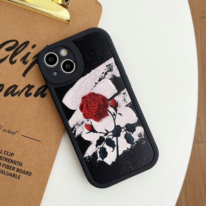 Kožené černé pouzdro silikonové flexibilní měkké pouzdro z TPU módní Rose Butterfly potisk zadní kryt mobilního telefonu pro iPhone Samsung Xiaomi