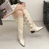 Fashion Pointed Toe Women Knight High Boots Designer Belt Buckle Platform Heel Shoes Autumn Winter Thick Heel Ladies Long Booties