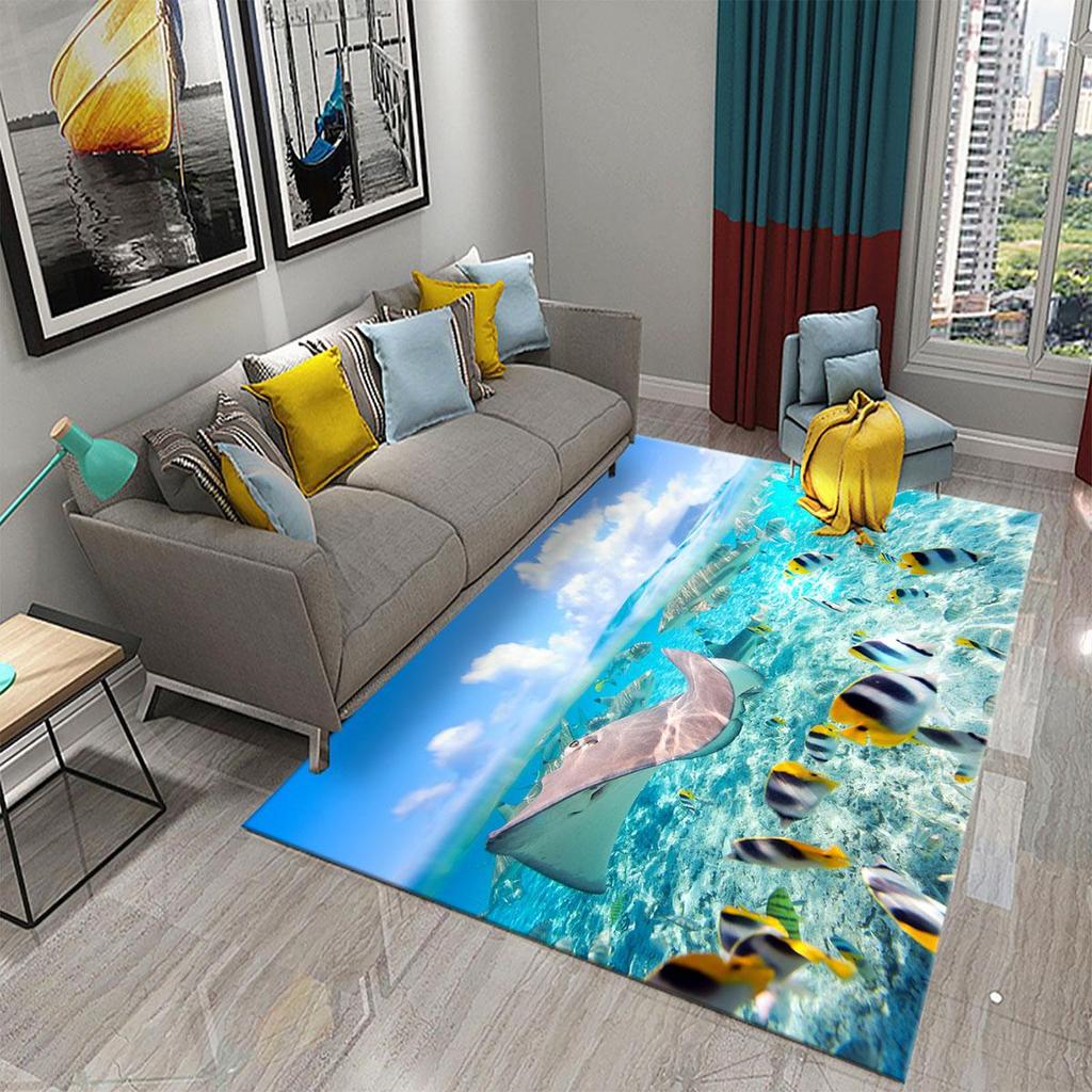 3D Hawaiian Sea Ocean Tropical Fish Carpets for Living Room Fish Animal Rugs Kids Bedroom Carpet Soft Floor Mat Parlor Decor Rug