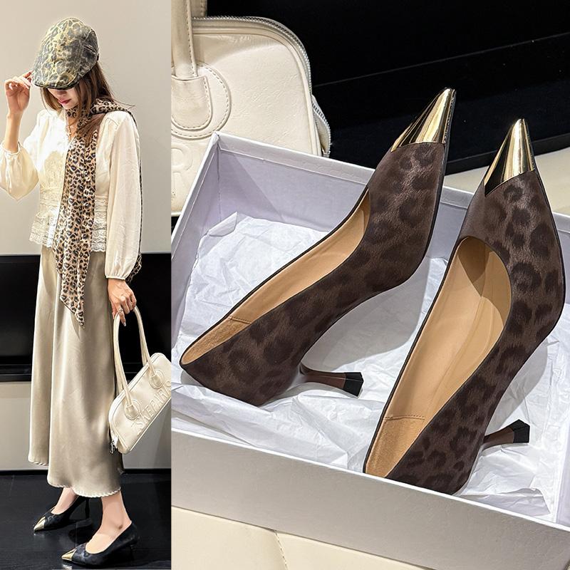 2025 Fashion Women Pumps Shoes High Heels Vintage Sexy Genuine Leather Party Summer Pointed Toe Office Shoes Spring 34-39