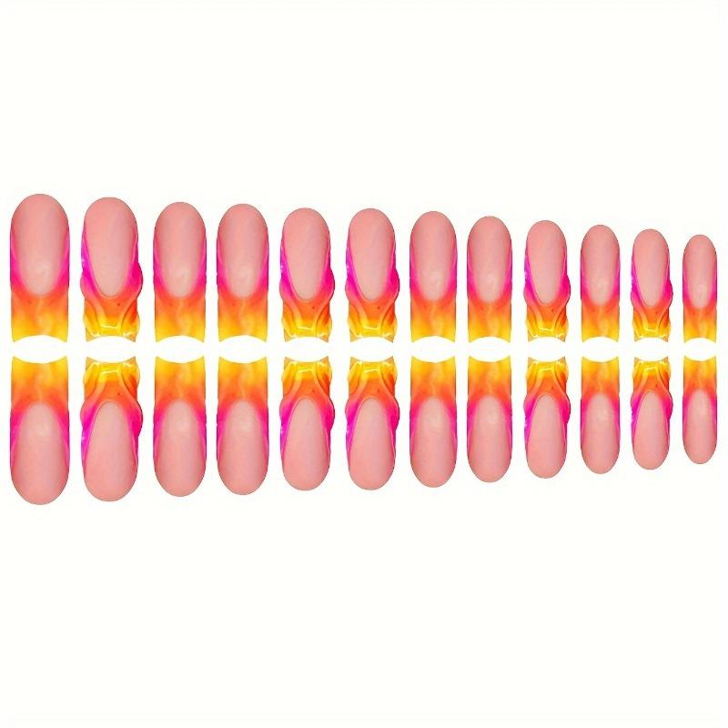 48pcs Square Nail Toenail Stickers Fake Nails, Orange French Manicure, Minimalist Style Glossy Full Coverage For Women Girls Daily Wear Nail Supplies