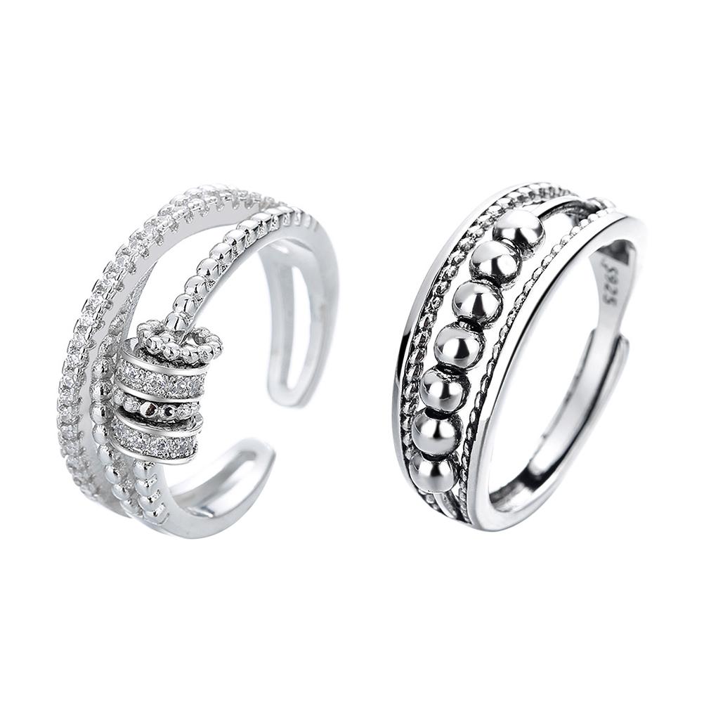 2Pcs Valentine s Day Anxiety Rings for Women Beaded Ring Adjustable Band Rings Rotator Ring Luck   Jewelry Gift