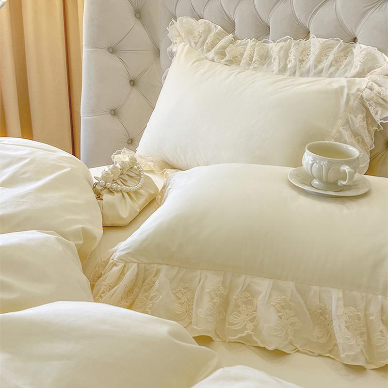 SOLSTICE 2-Piece Quilted Ruffled Pillowcase Set Soft Cotton Covers 48x74cm Rectangle for Bed Deep Sleep