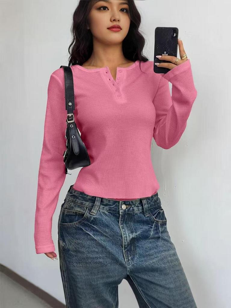 Trendy Y2K Spicy Girl Button-Up Long Sleeve Vest T-Shirt, Women's Spring/Summer 2026 Fashion
