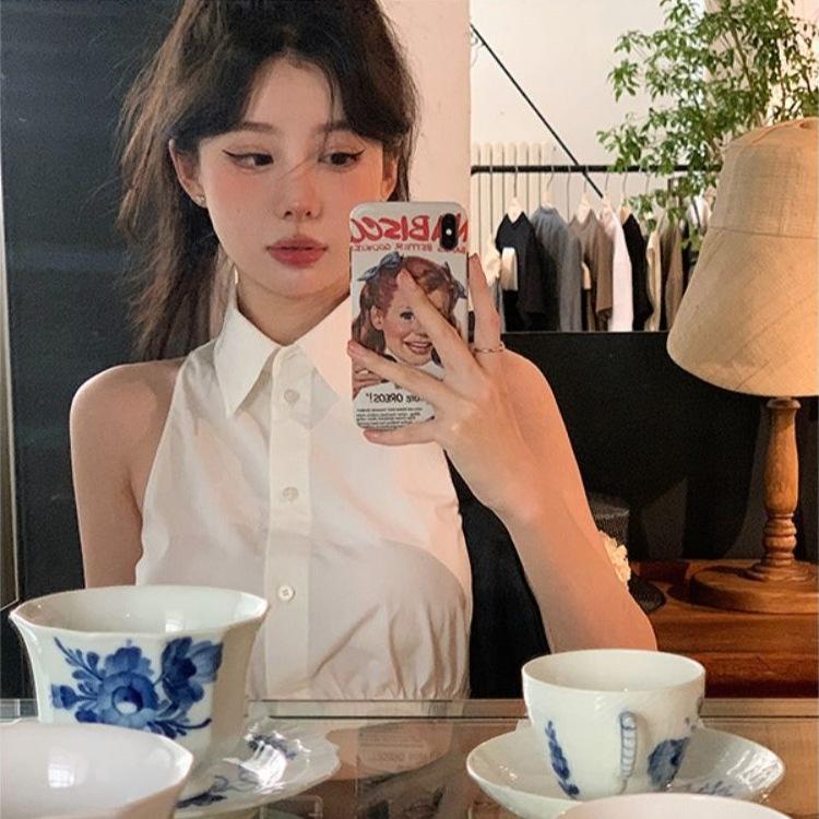 Summer High-end Sleeveless Shoulder-cut Short Shirt Women's Design Sense Niche Slim Temperament Short Top