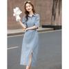 Women's Linen Blend Pleated Lapel Midi Dress