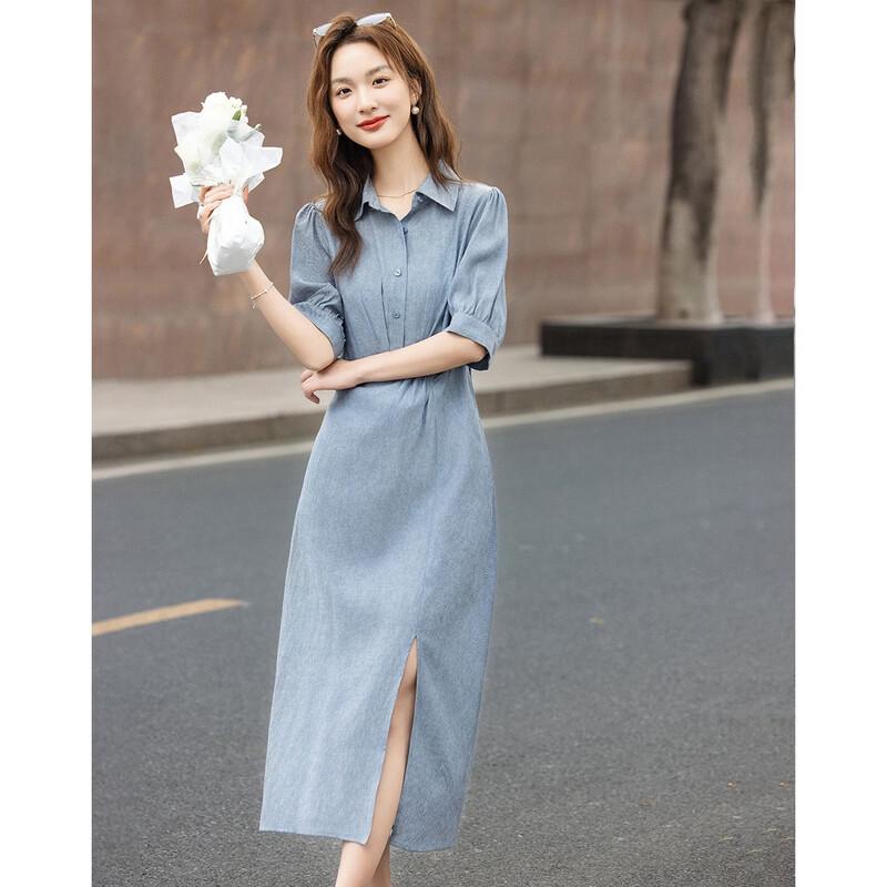 Women's Linen Blend Pleated Lapel Midi Dress