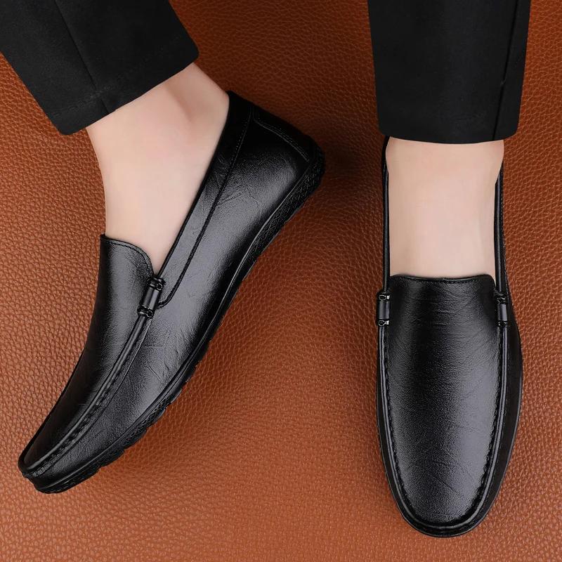 Fashion High Quality Leather Mens Casual Low Shoes Slip-On Loafers Breathable Lightweight Business Shoes Fashion Male Walking Moccasins