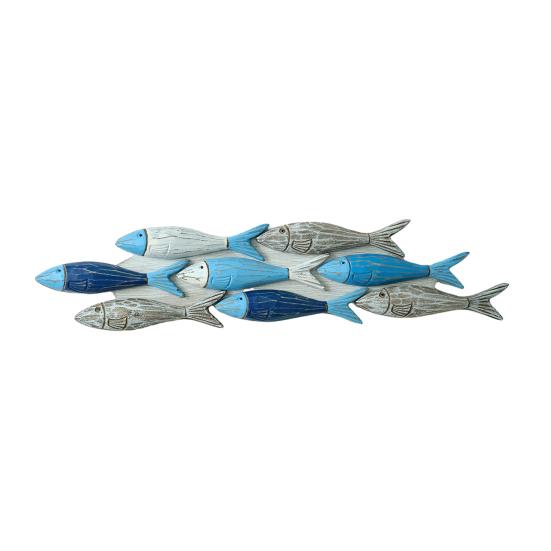 Wood Fish Nautical Beach Wall Art Coastal Ocean School of Fish Wall Sculpture A