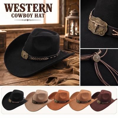Fedora Hat with Rope Bull Decoration for Party Western Costume